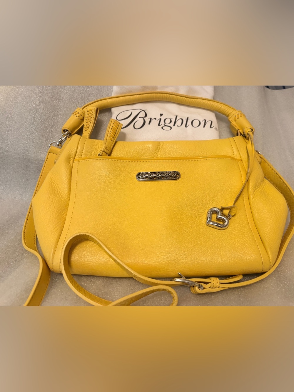 Brighton Pippa Yellow Leather Crossbody Shoulder Bag Heart Charm $300 + Dust Bag